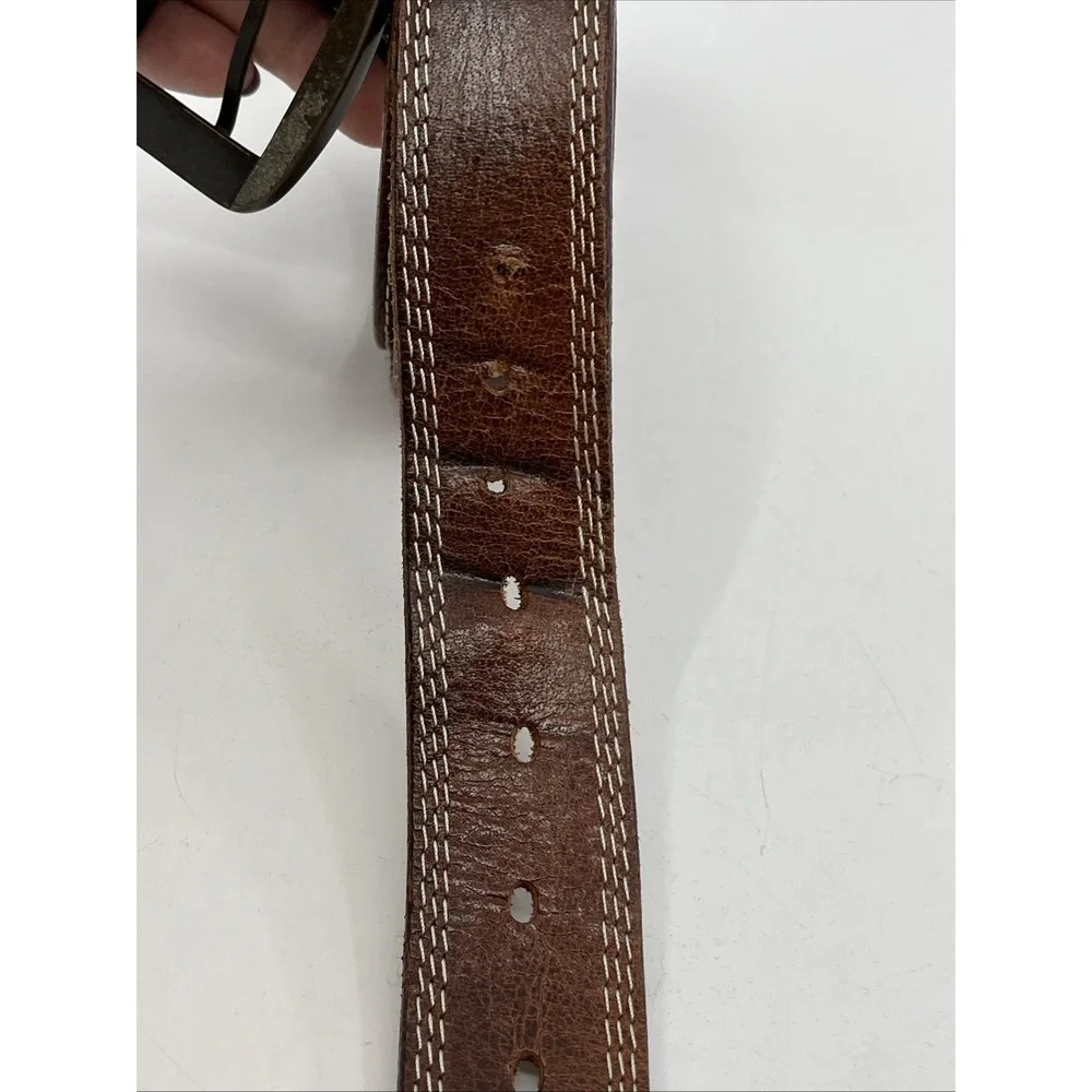 3D Belt Co Mens 46 GENUINE LEATHER White STITCHING D1174 Work Used‎ 1.25